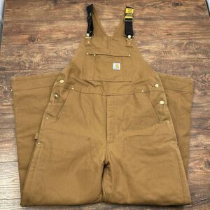 Carhartt Mens Loose Fit Firm Duck Insulated Bib Overall Brown Large Tall Level 2